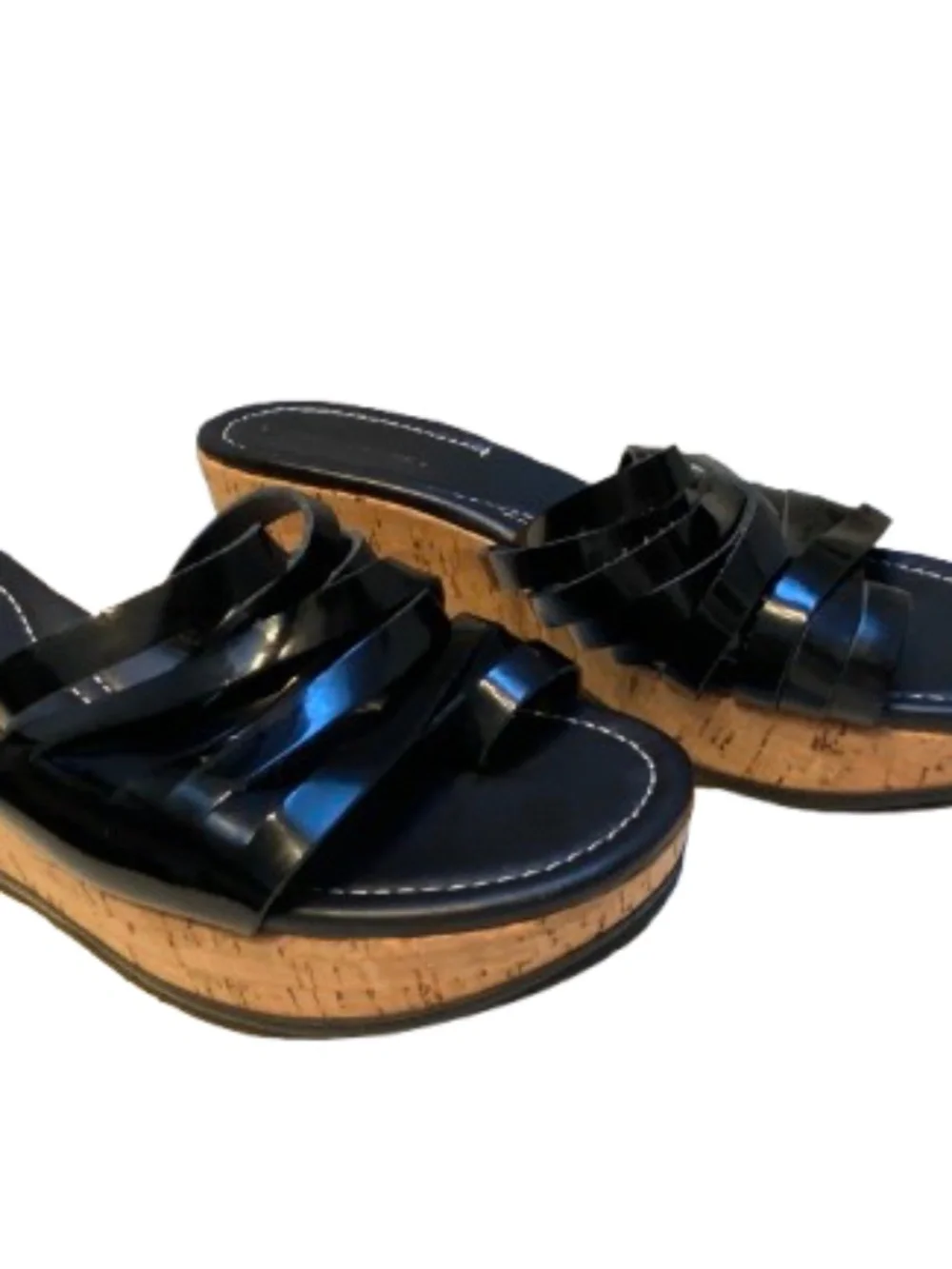 ✨NWOB✨ Donald Pliner Black Patent Leather Cork Wedge Sandals